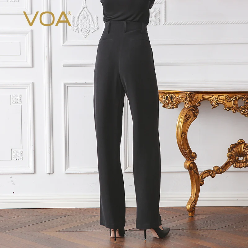 VOA классические матовые черные с высокой талией плюс размер шелковые брюки для