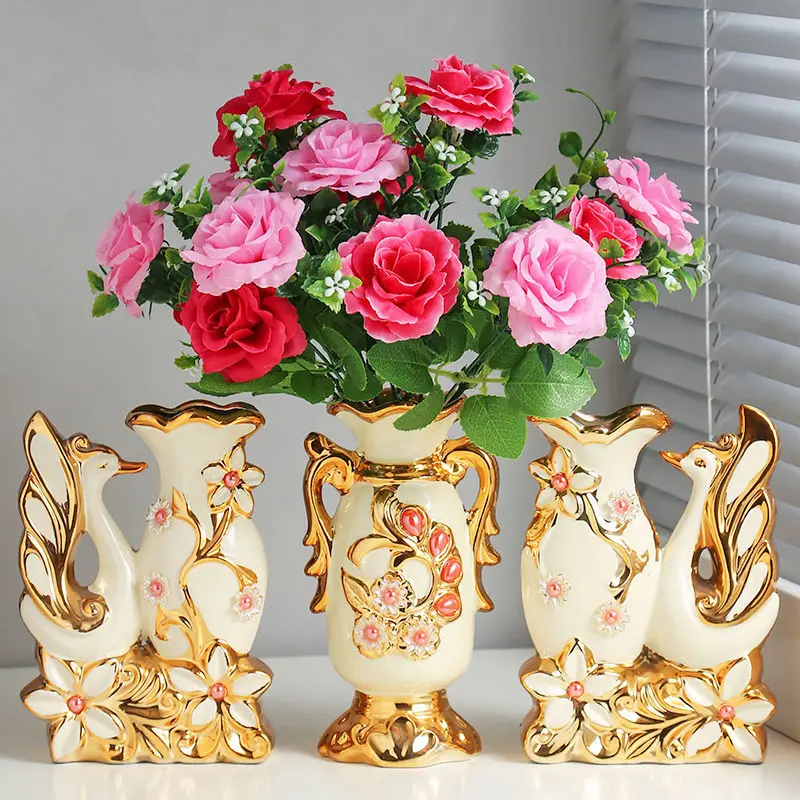 Керамические позолоченные ваза в форме лебедя для современных алмаз орнамент