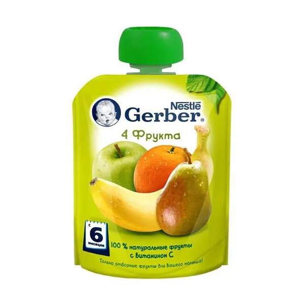 Пюре Gerber 4 фрукта с 6 месяцев 90 г |