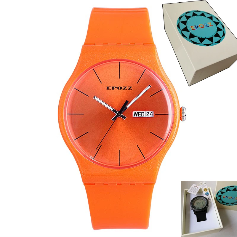 I604 orange with box Epozz светильник, тонкие простые чистые красочные женские часы, силиконовый мягкий ремешок, Женские повседневные красные женские часы, relogios feminino - Цвет: I604 orange with box