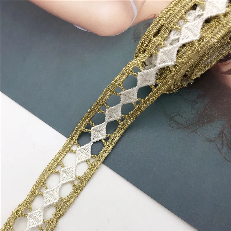 Африканская цветная вышитая золотая тесьма 10 ярдов кружевная обрезная лента