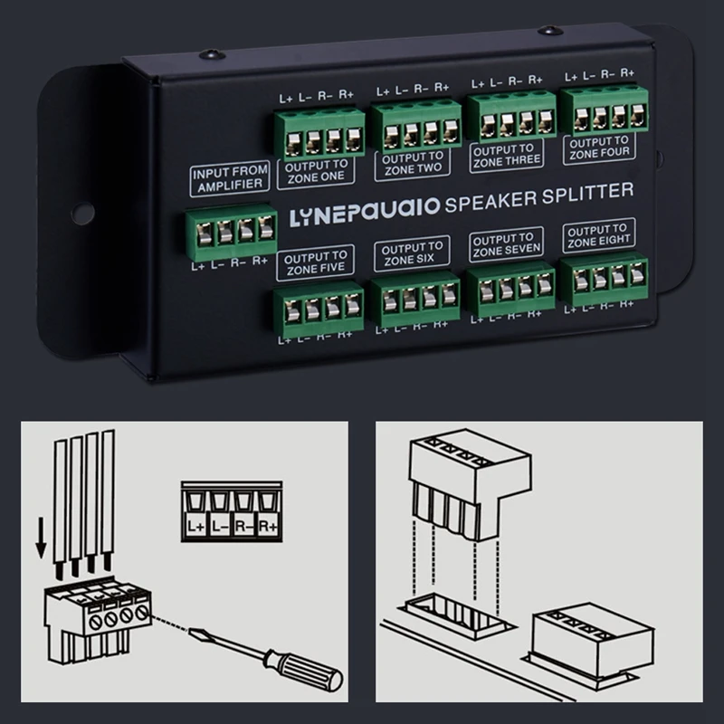 

LYNEPAUAIO Audio Distributor 1 in 8 Out Amplifier and Sound 8 Area Sound Source Signal Distribution Panel Audio Input