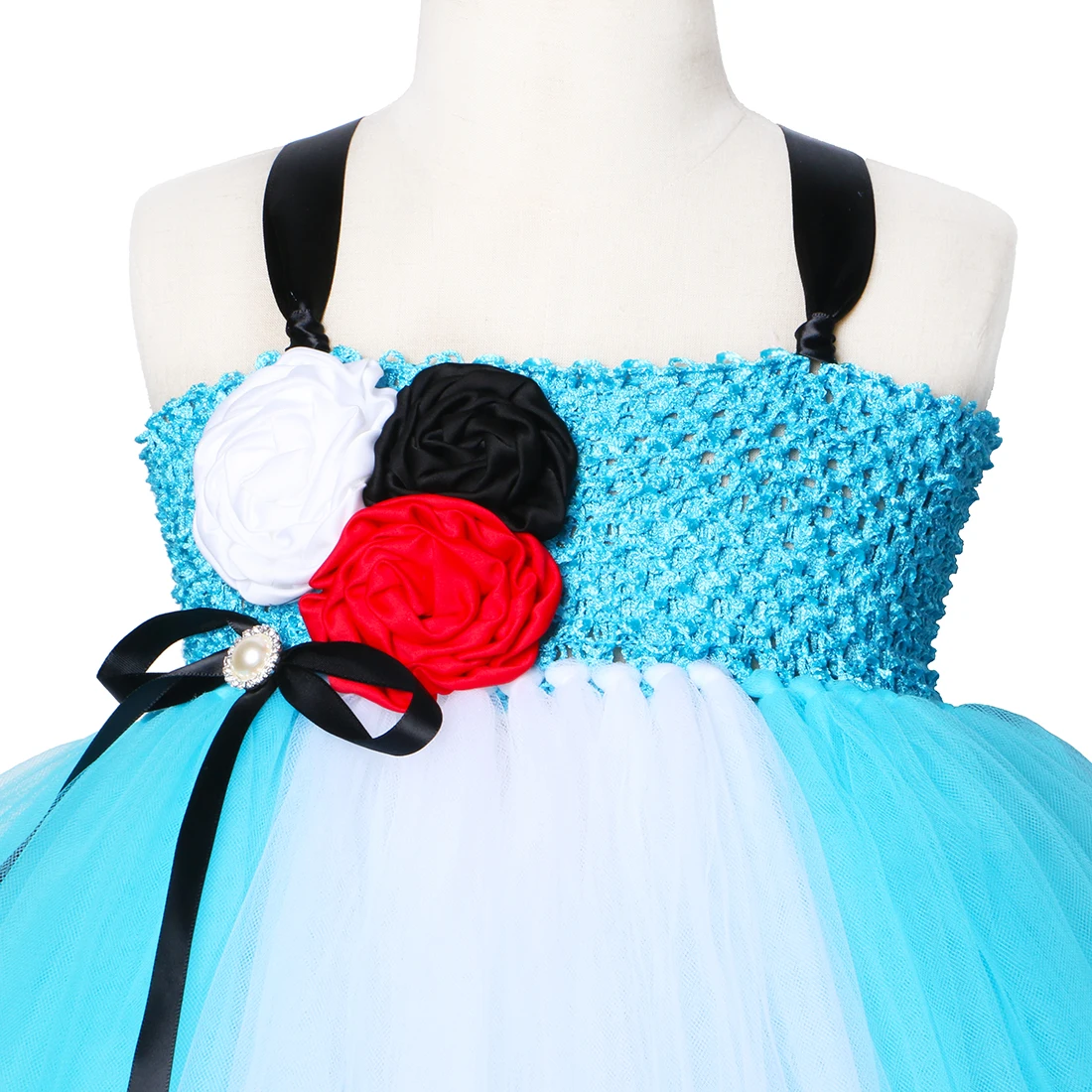 Платье принцессы с юбкой-пачкой для девочек Небесно-голубое белое платье цветами