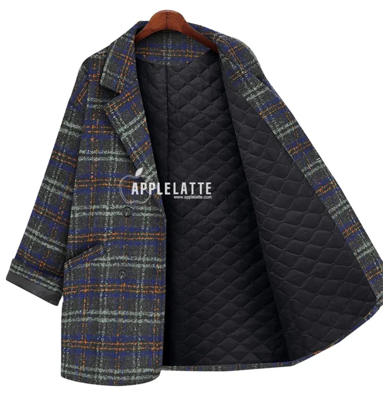 

Autumn Winter Women's Plus Size Coat Mid-length Loose Woolen Jackets Lady Cashmere Plaid Woolen Blends Coat Korean Peacoat