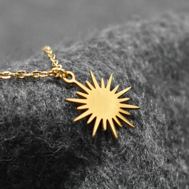 Золото кольцо с бриллиантом нерегулярные солнце звезда ожерелье для женщин