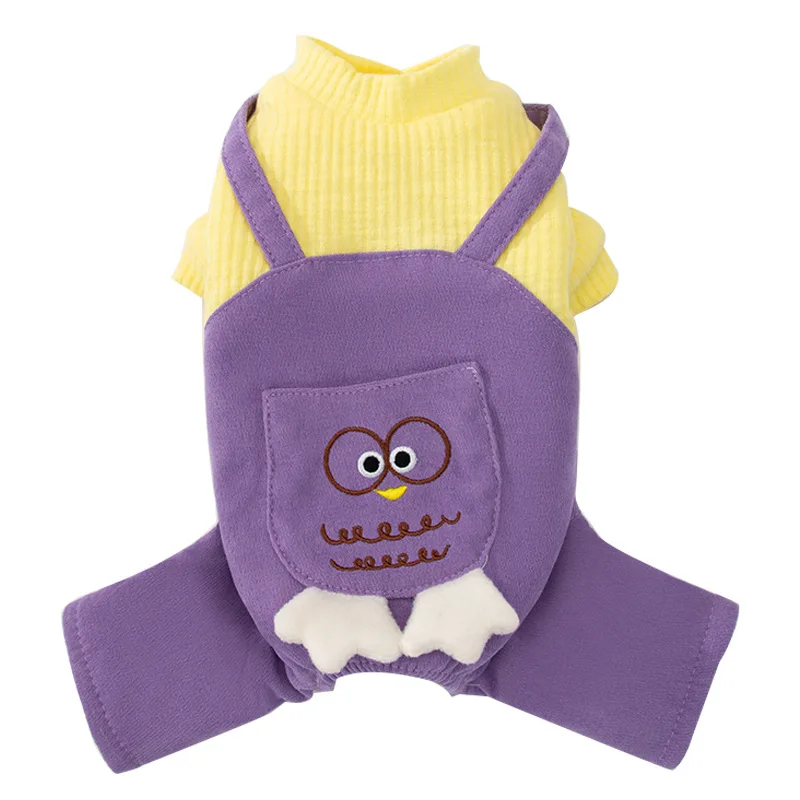 

Pet Puppy Autumn Winter Dog Clothes Four-legged Clothes for Small Dogs Cute Owl Printed Yellow Purple Roupa De Cachorro Pequeno