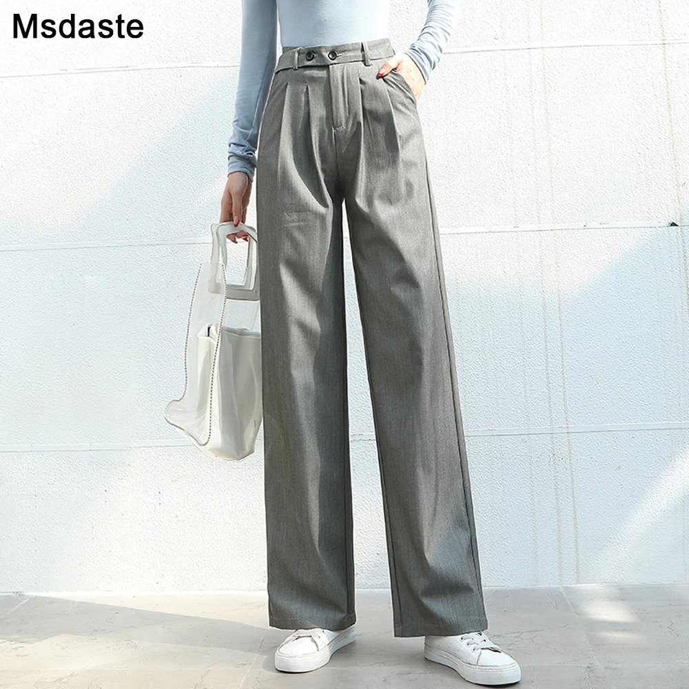 Длинные прямые женские брюки 2020 новые весенние Черные Серые с высокой талией