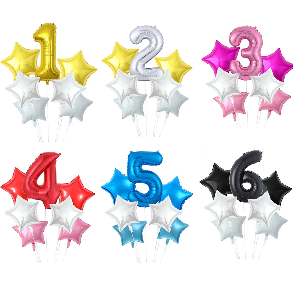 7 шт. с днем рождения 32 дюйма количество шариков звезда фольга гелиевые шары