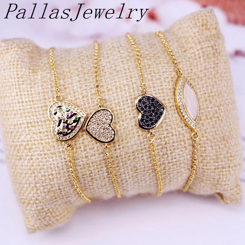 

10 шт. циркониевый браслет с подвесками в форме сердца для женщин, регулируемые браслеты-цепочки, ювелирные изделия