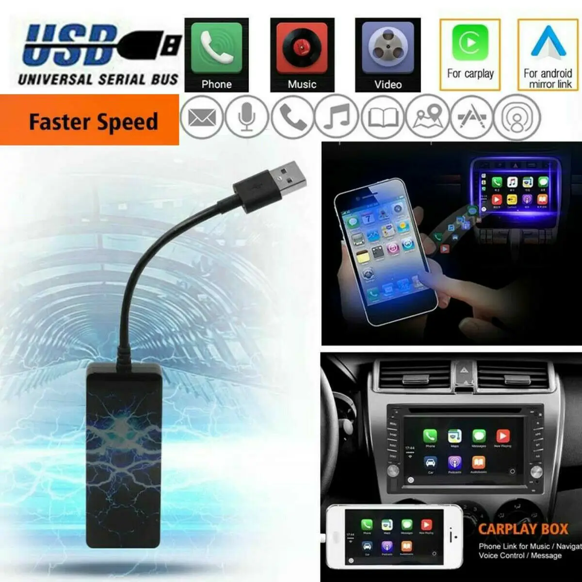 12V Smart Link USB ключ для Apple iOS CarPlay Android автомобильный навигационный плеер