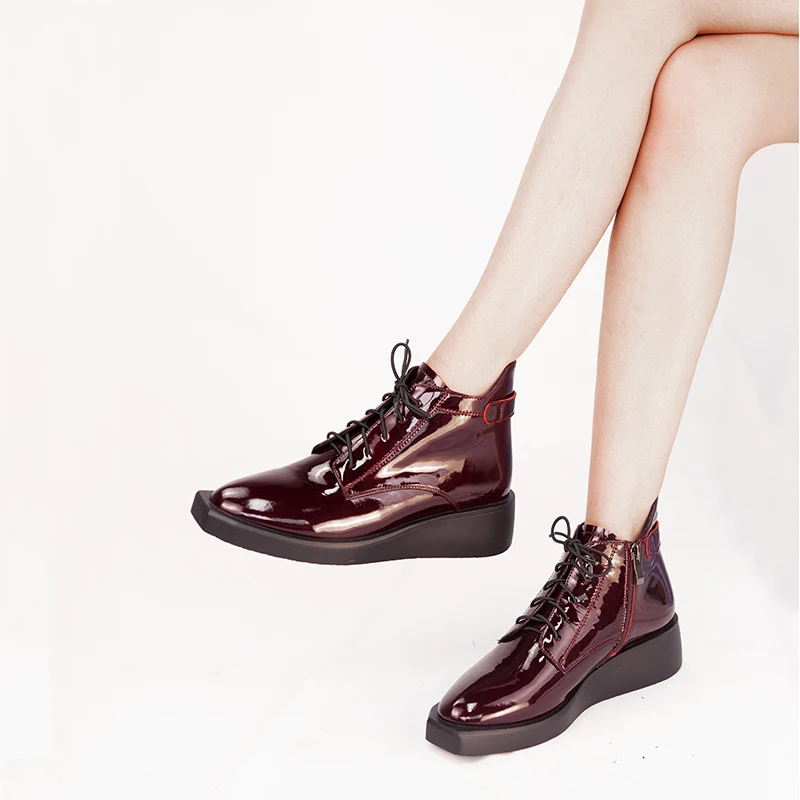 Murah Sepatu Bot Pergelangan Kaki MISS VIRA Sepatu Bot Platform Kulit Asli Wanita Sepatu Wedges Sepatu Bot Musim Gugur Musim Dingin Bertali
