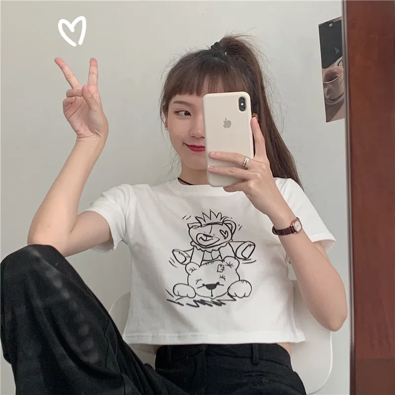 

2021 Summer New Women's Bear Short-sleeved T-shirt Female Korean Women's Short-sleeved T-shirt