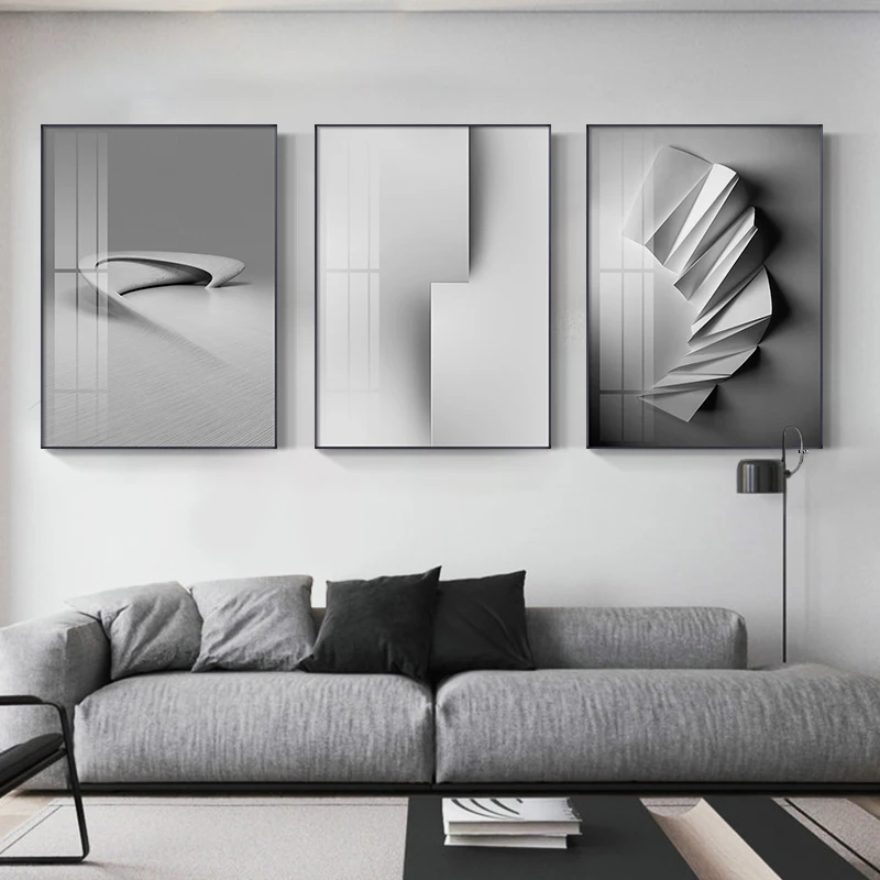 

Modern Abstract Geometric Canvas Painting Grey White Poster Nordic Wall Art Pictures For Living Room Bedroom Industrial Decor