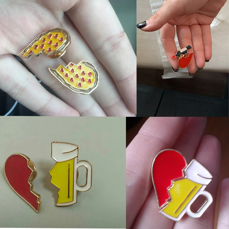 2 шт./компл. эмалированные Броши для женщин разбитое сердце бутылка красного вина