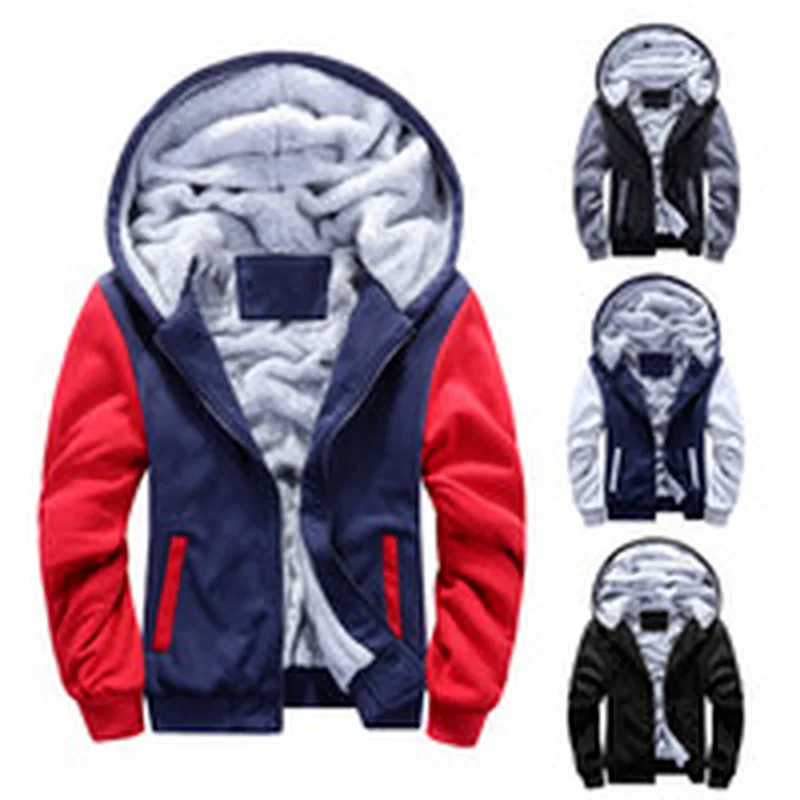 

Zogaa solid color thickened fleece hoodie zipper sweatshirt warm jacket