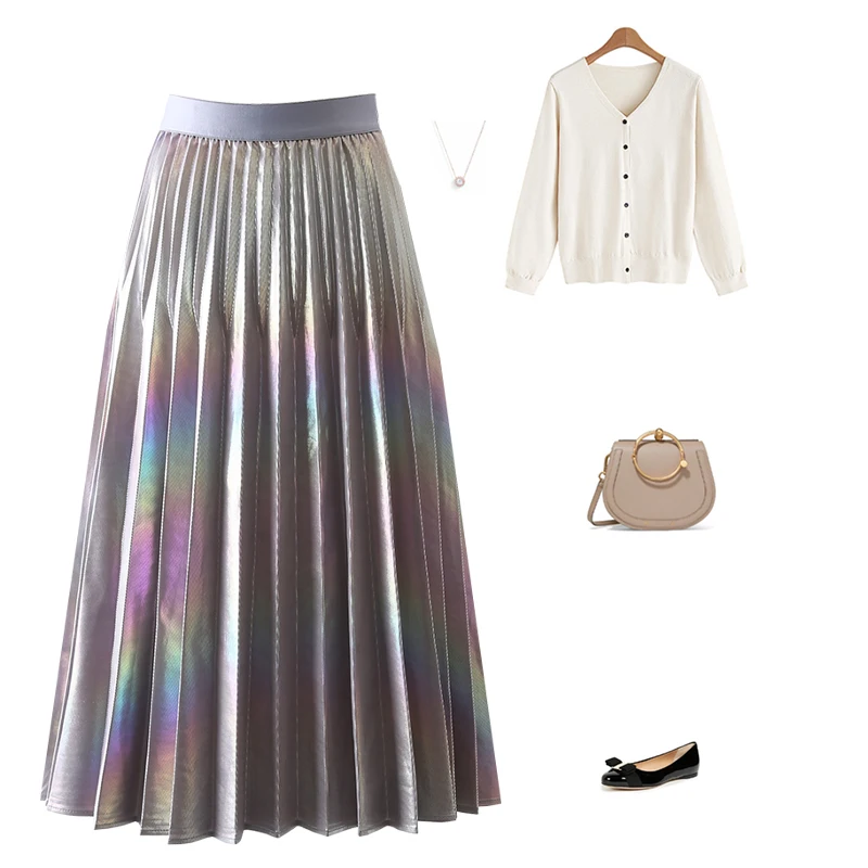 Юбка плиссированная с высокой талией блестящая металлическими блестками для
