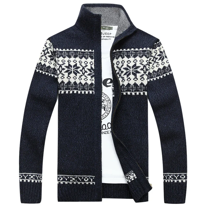 

Autumn Winter Geometric Print Sweater Men Cardigan masculino Stand Collar Knitwear Cardigan hombre Plus Size M-3XL