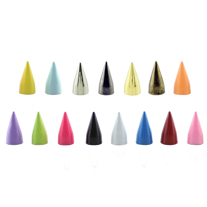 

30sets 7*14mm Colored Studs And Spikes For Clothes DIY Handcraft Bullet Cone Garment Rivets For Leather Bag Shoes Tachuelas Ropa