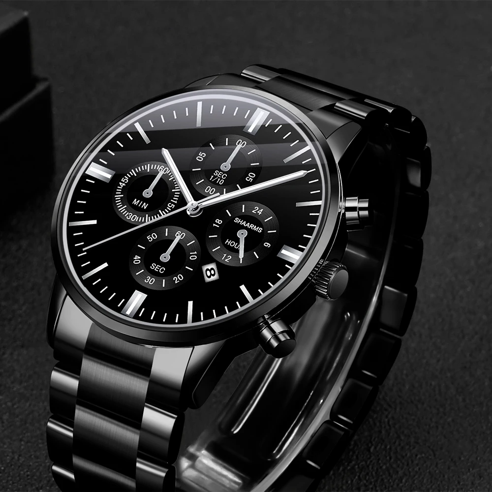 Мужские деловые часы SHAARMS роскошные кварцевые наручные из нержавеющей стали