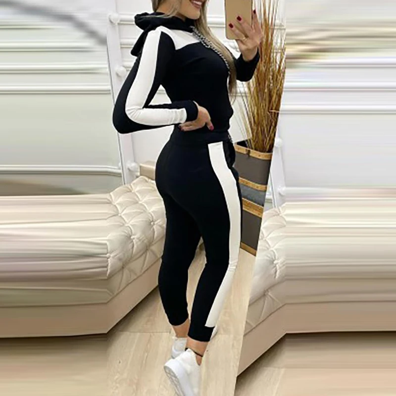 

Winter Women 2 Piece Set Pullover Tracksuit Long Sleeve Hooded Sweatshirt Tops Long Pants Outfit Autumn Casual Pocket Sportswear
