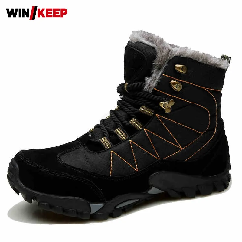 Мужские зимние ботинки на шнуровке Черные ботильоны из коровьей замши высокой