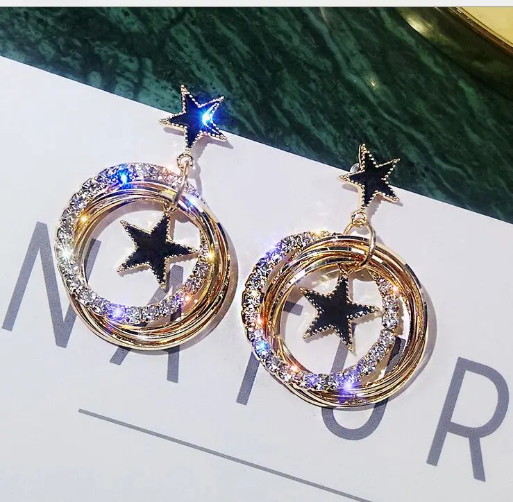 3 стиля масло капельного металла круг корейский Многослойные Bling кристалл серьги