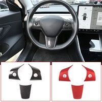 real carbon fiber car steering wheel button panel cover trim auto sticker abs chrome for tesla model 3 2017 2019 car accessories