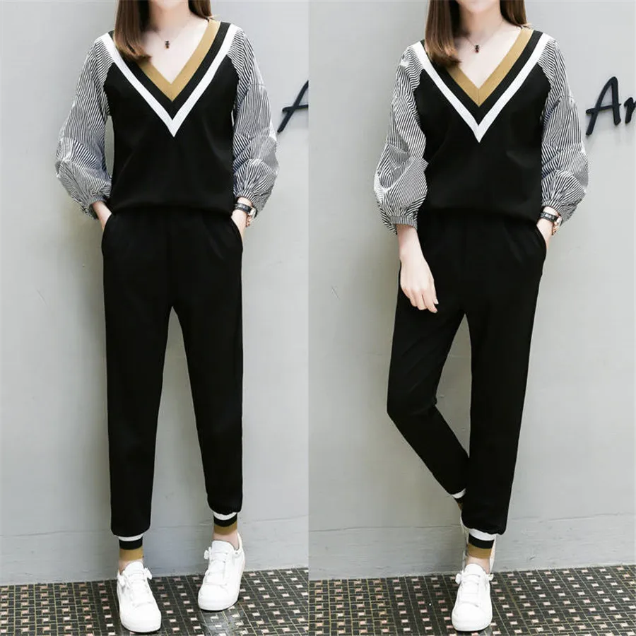 

2021 Women Two Piece Set Spring Long Sleeve T Shirt+ Long Pants Casual Women Tracksuit Set 5XL