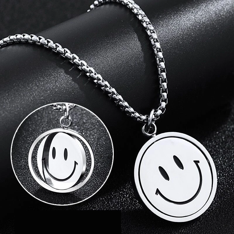 

fashion 360 rotate smiley face change pendant necklace for women men hip hop streetwear punk collar collier neck chain jewelry