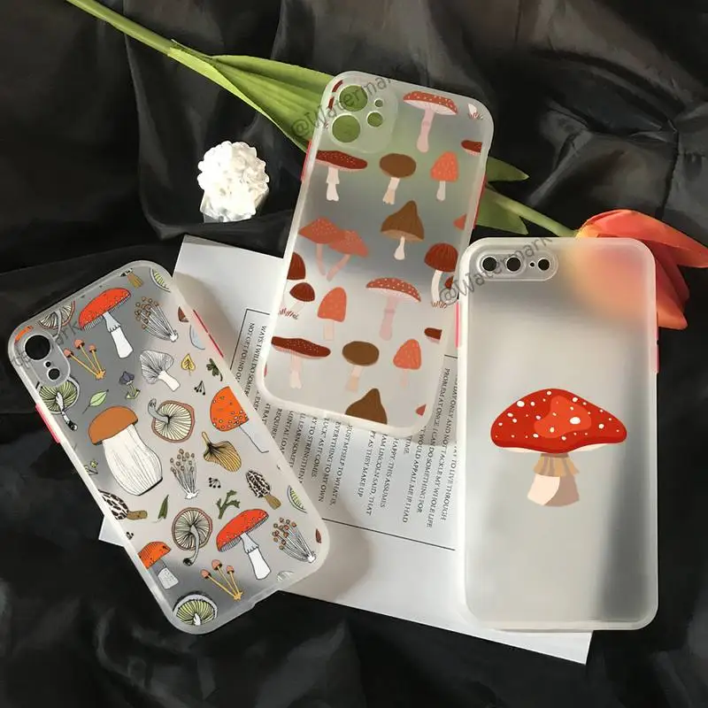 

Mushroom Phone Case For IPhone 11 12 Pro Max Xs Xr X 8 7 Plus White Matte Translucent Cover