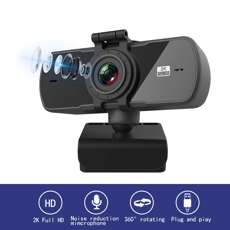 

2K Fixed Focus HD Webcam Built-in Microphone Video Call Rotatable Camera Computer Peripherals Web Camera For PC Laptop Webcams