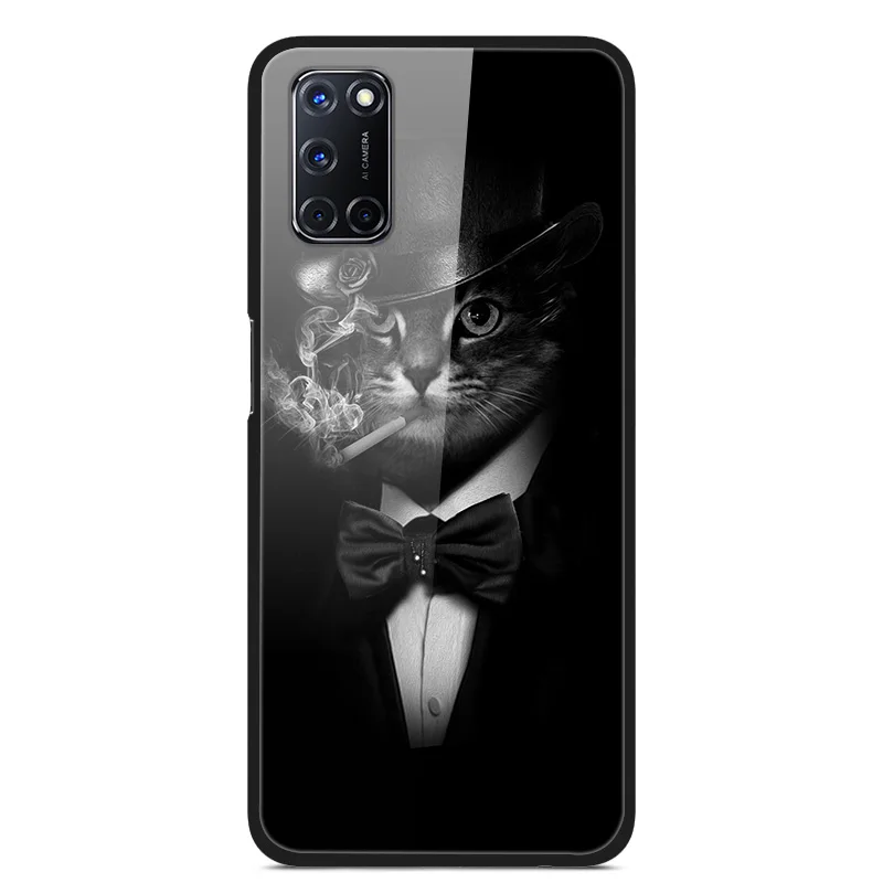 

Case For OPPO A52 Back Phone Cover Black Silicone Bumper With Tempered Glass Series 3