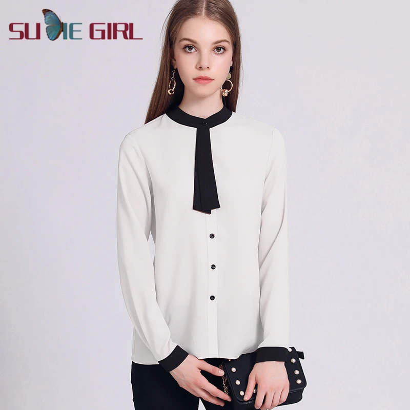 

SUDIE Girl Ladies trendy shirt long version all-match slimming fashionable stitching base shirt lining