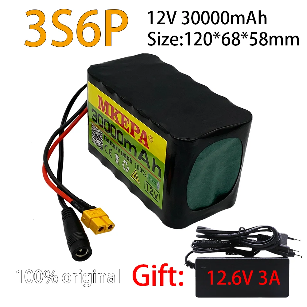 

new pattern12V 30Ah 3S6P 18650 lithium battery pack + 12.6V 3A charger, built-in 30Ah high current BMS, used for sprayer,