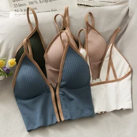zipper no steel ring small chest gathered underwear women 2021 spring beauty straps chest pad all match bra tide straps