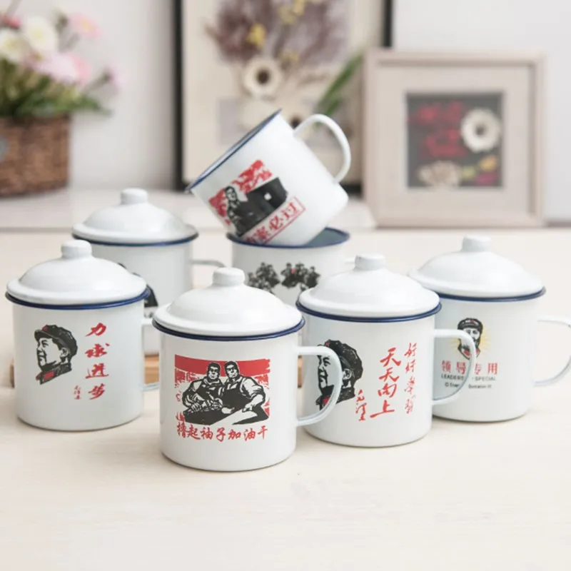 Классическая эмалированная чашка с крышкой винтажная кофейная ностальгическая