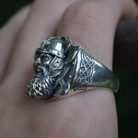 new retro double axe warrior pattern ring mens ring fashion metal black ring viking jewelry accessories party gift