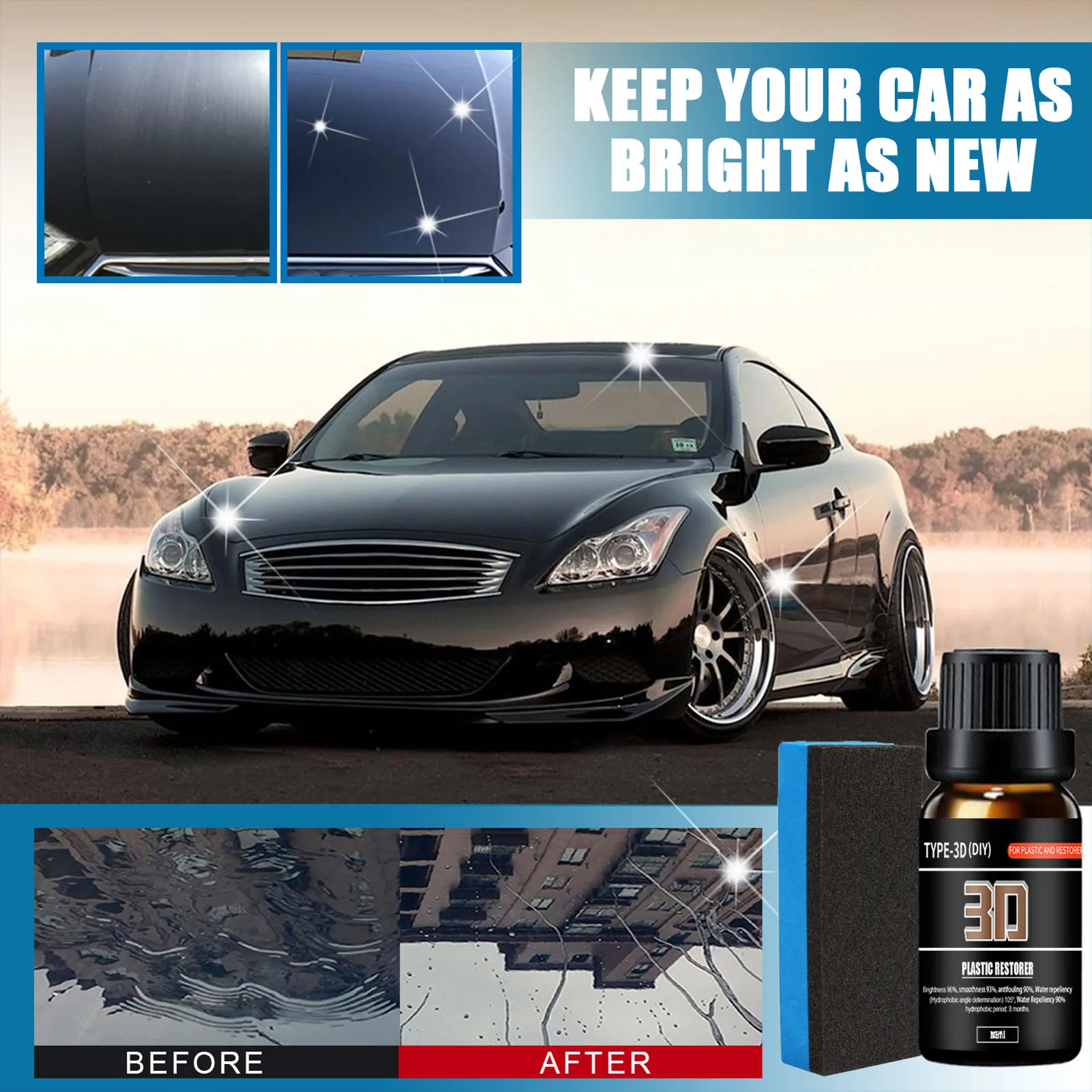 

3D Reduce Scratches Car Coating Wax 30ml Car Plastic Restorer Cleanning Lustering Care Agent For Automobile Coating Wax + Sponge