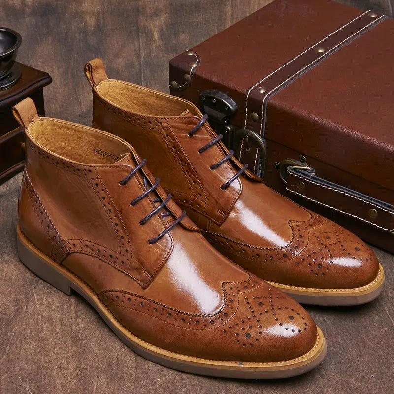 

Fashion Brogue Carver High Top Shoes Lace Up Work Boots Cowboy Boots Western Boots Men Dress Formal Shoes Men B109