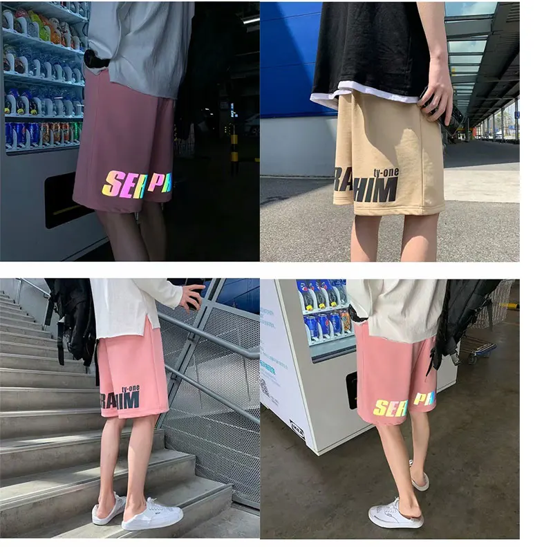 

YUNFAN Korean luminous letter printing sports shorts casual men summer Harajuku style bf student loose trendy five-point short