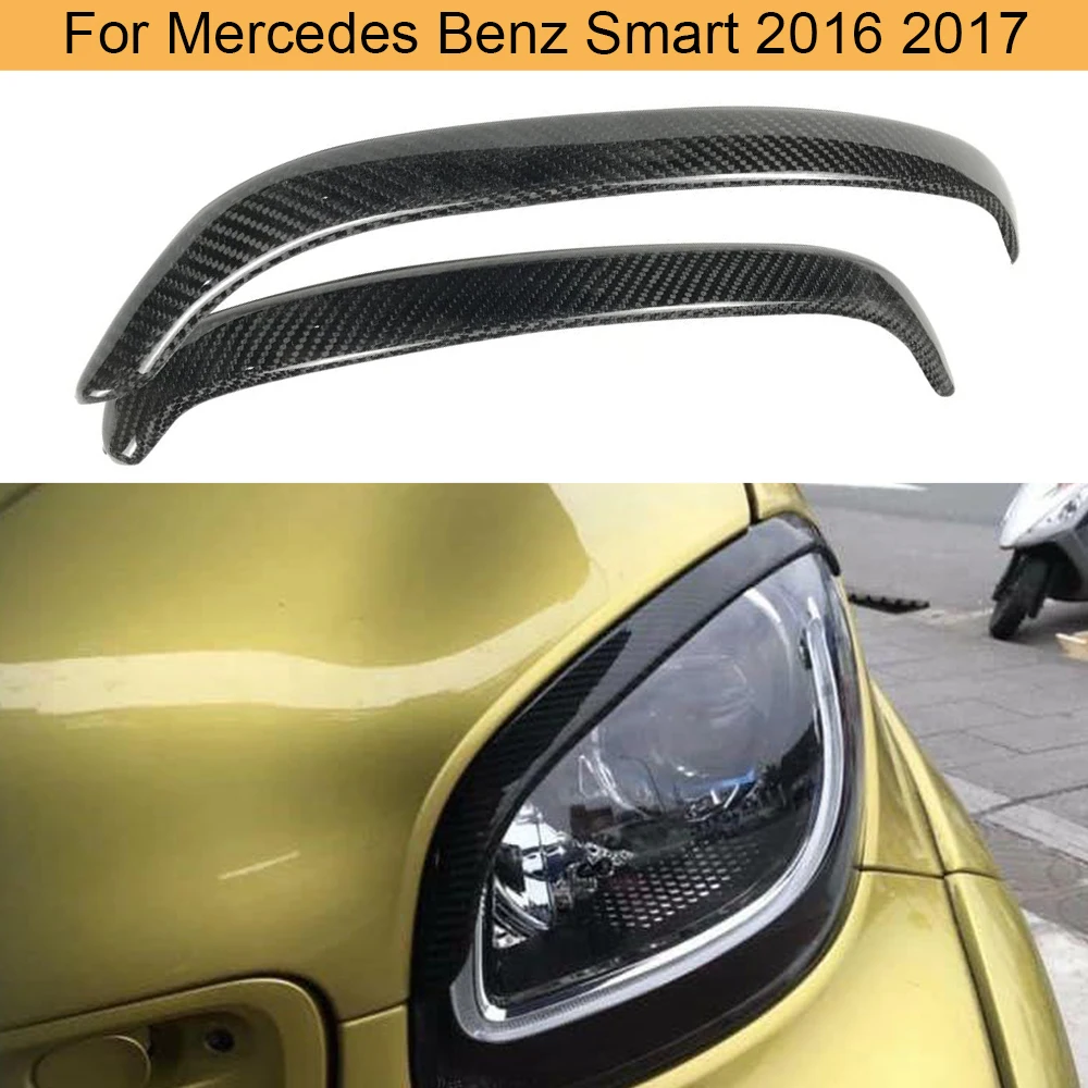 

Car Front Headlight Eyebrows For Mercedes-Benz Smart 2016 2017 Front Headlamp Eyebrows Eyelids Trim Strip Sticker Carbon Fiber