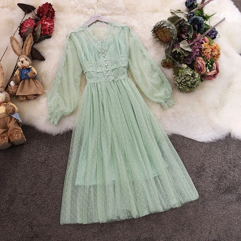 V-neck Puff Sleeve Mesh Midi children Girls Dress Plus Size Fairy Tulle Lace Teenager Elegant Long Vestidos 12-20Y | Детская одежда и