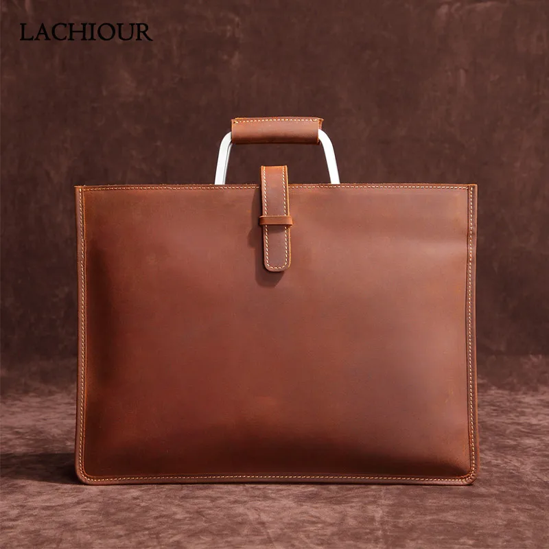 LACHIOUR Thin Business Laptop Bag Men Genuine Leather Handbag Male office Documents Messenger Bag Vintage Boy Travel Bag