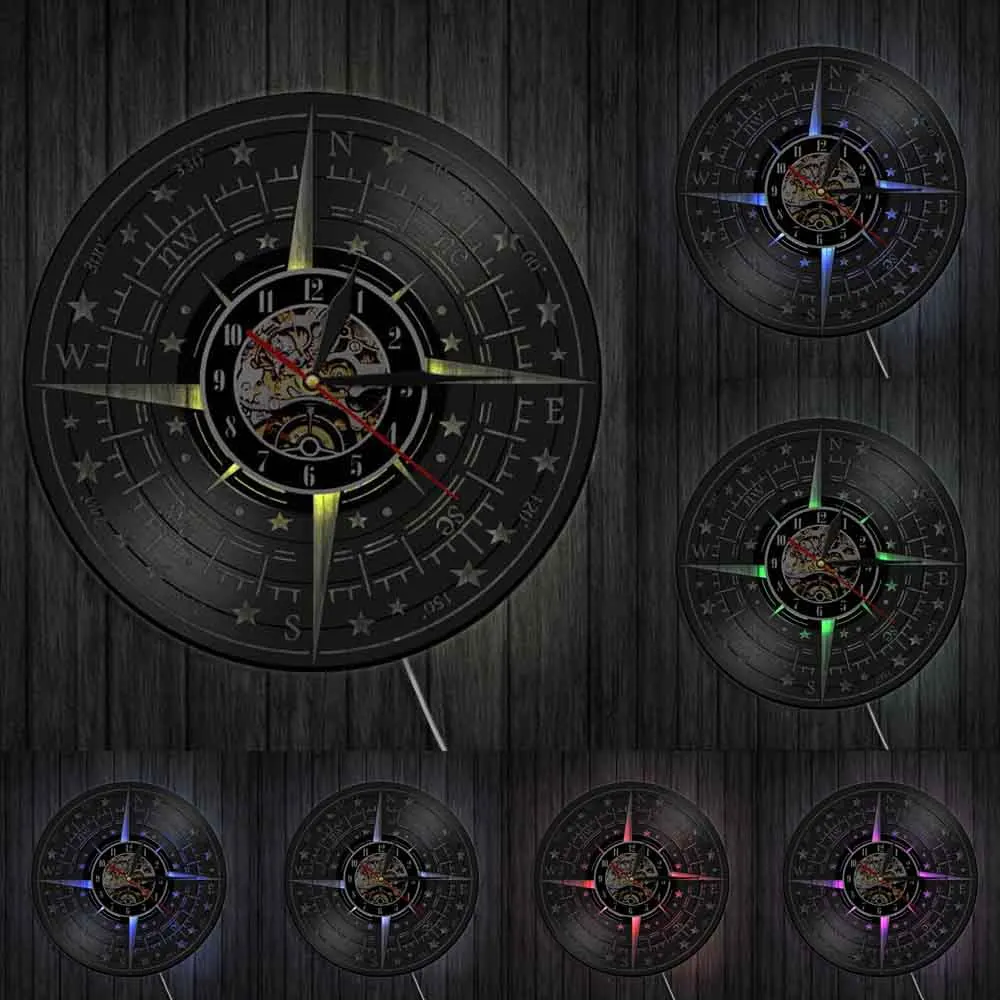 Настенные часы с компасом виниловые декоративные настенные 3d-часы изображением