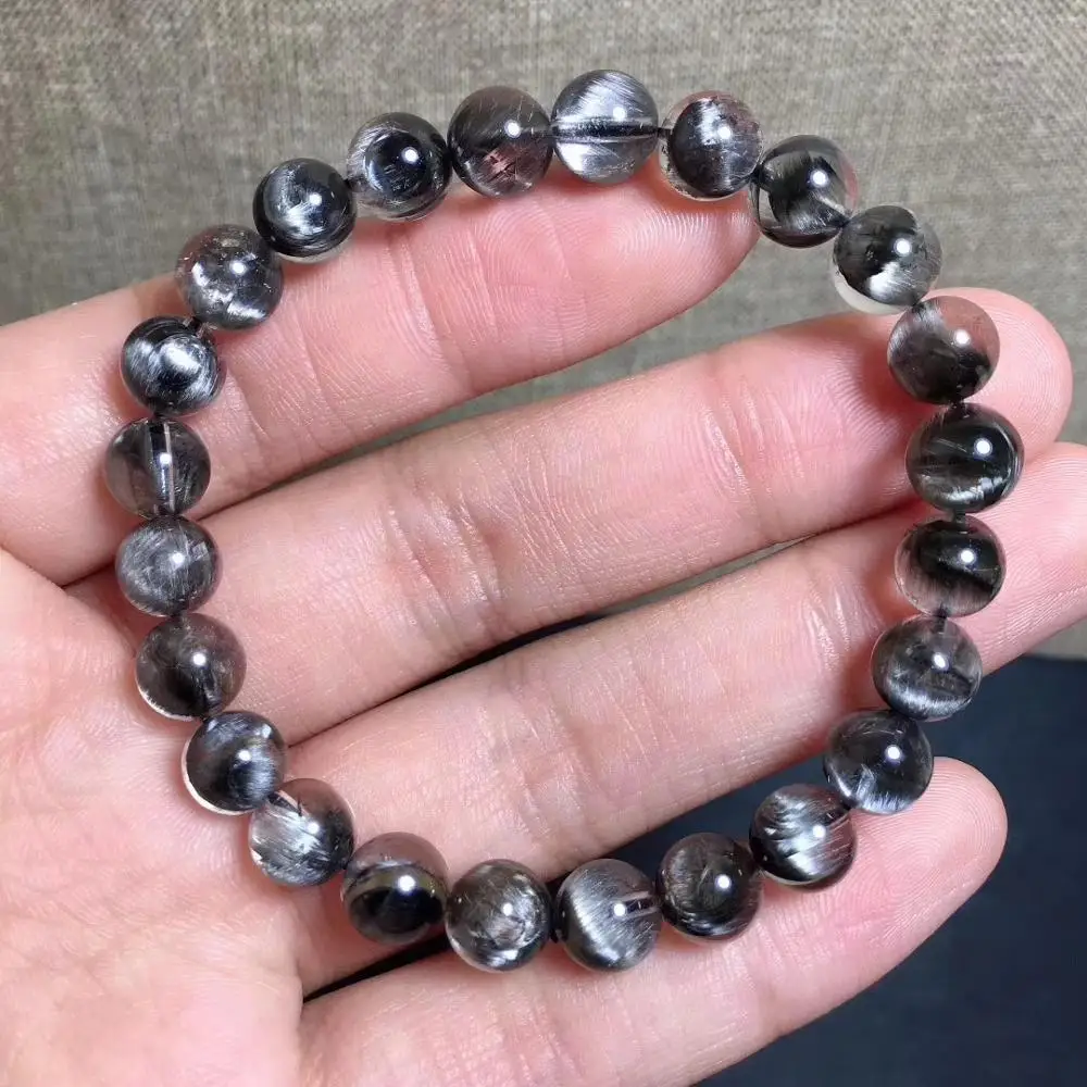 

7,7 мм, натуральный Серебряный брукит, платина, рутилированный кварцевый кристалл, круглые бусины для женщин и мужчин, Подарок на годовщину, д...