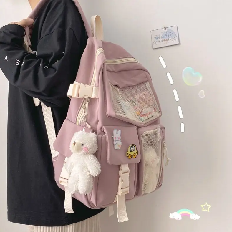 

2021 School Bag Backpack for Teenagers Girl Cute Ring Bag Designer Travel Bags Laptop Backpack Women Notebook Patchwork Backpack