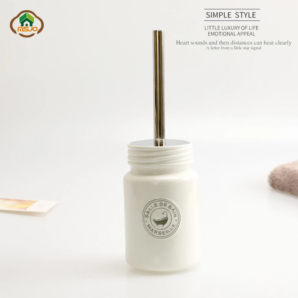 

MSJO Toilet Brush Cleaner Set Bathroom Accessories Ceramic Stainless Steel Nordic INS Style Bathroom Cleaning Toilet Tool Holder