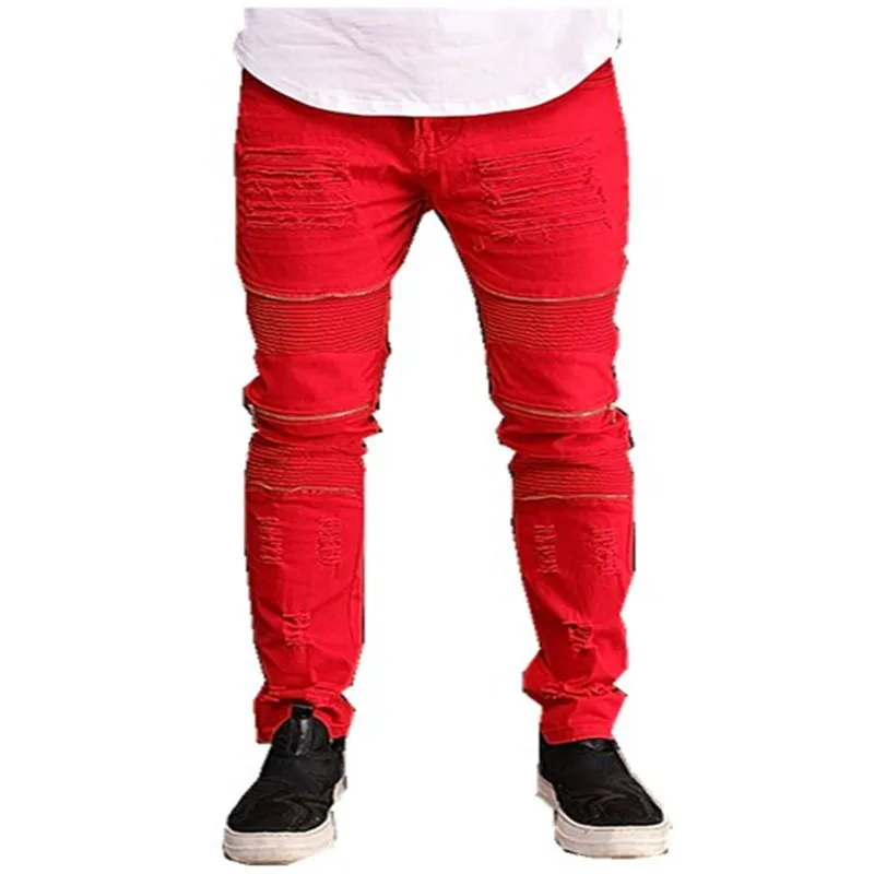 Для Мужчин's джинсы для женщин в Корейском стиле на молнии красного цвета брюки