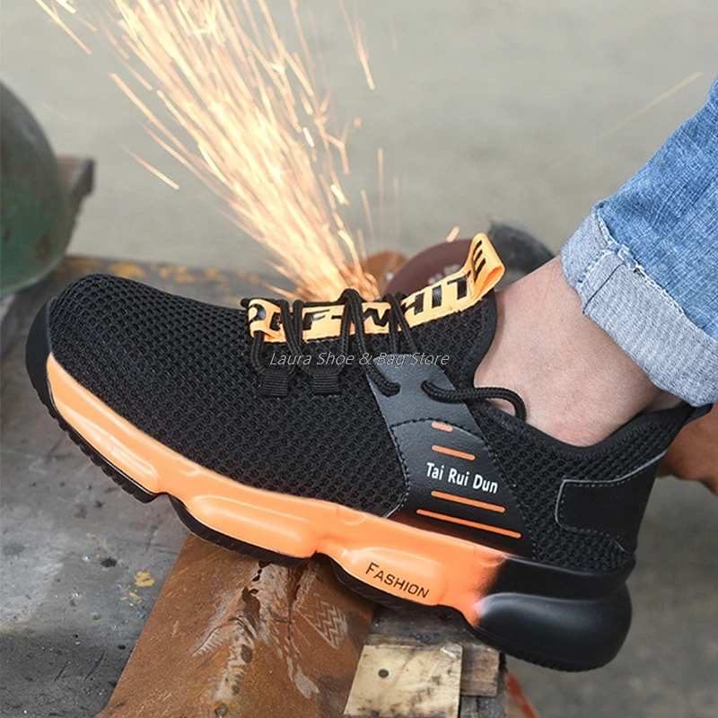 

2021 Summer Shoes Men's Work Shoes Protective Safety Boots With Steel Toe Anti-stab Work Boots Men's Safety Shoes Male Sneakers