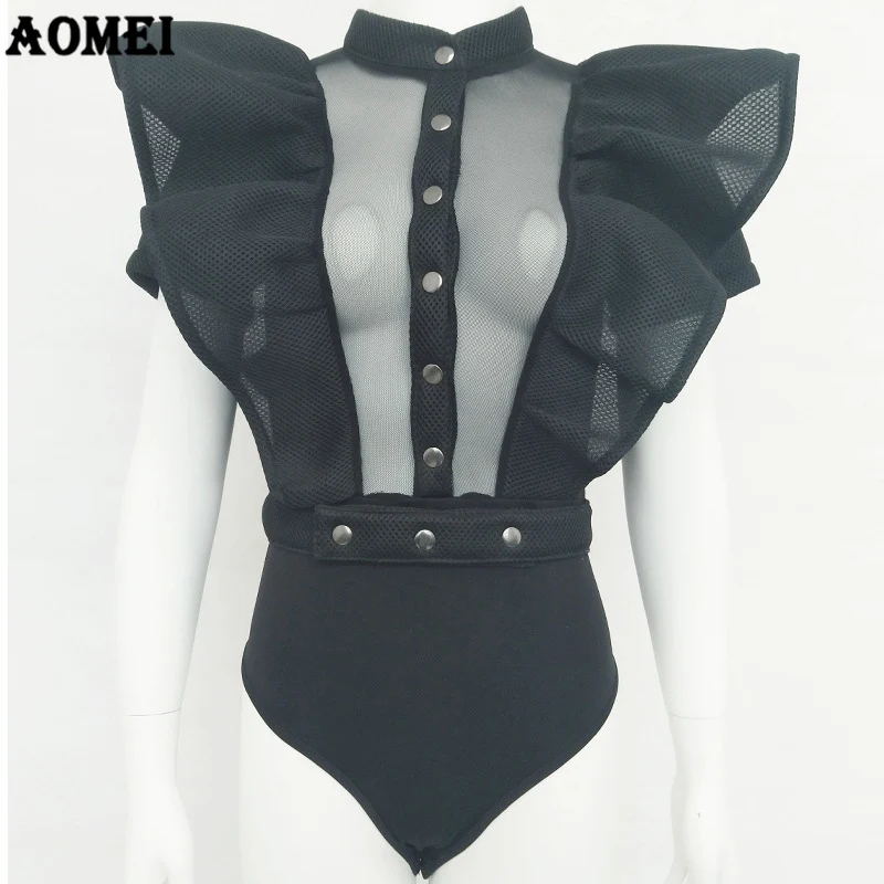 Женское боди комбинезон красный лоскутный сексуальный тюлевый прозрачный на